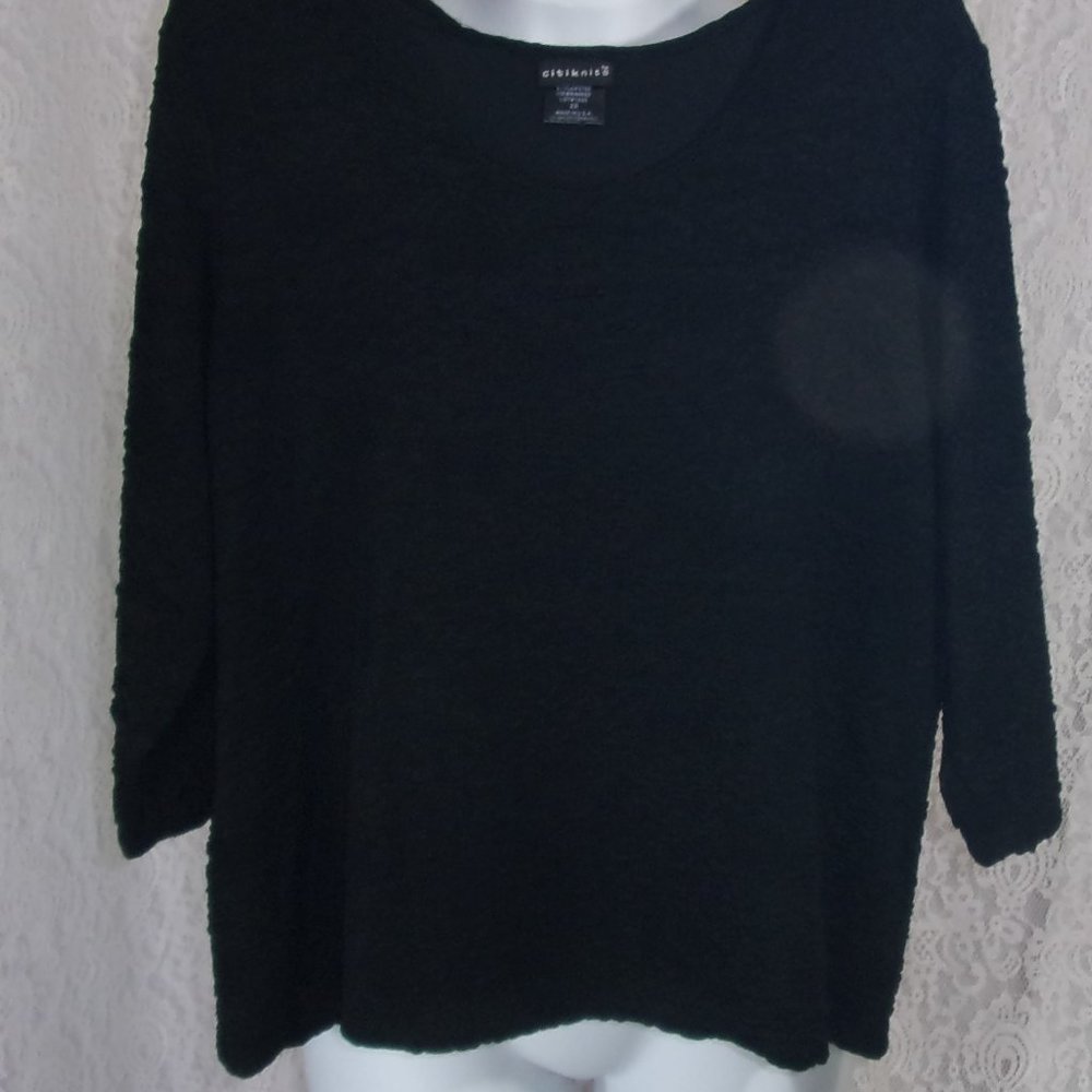 CitiKnits  Black Puckered Stretch Knit Top NWOT